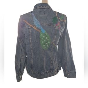 GAP Blue Denim Jacket with Colorful Peacock Embroidery